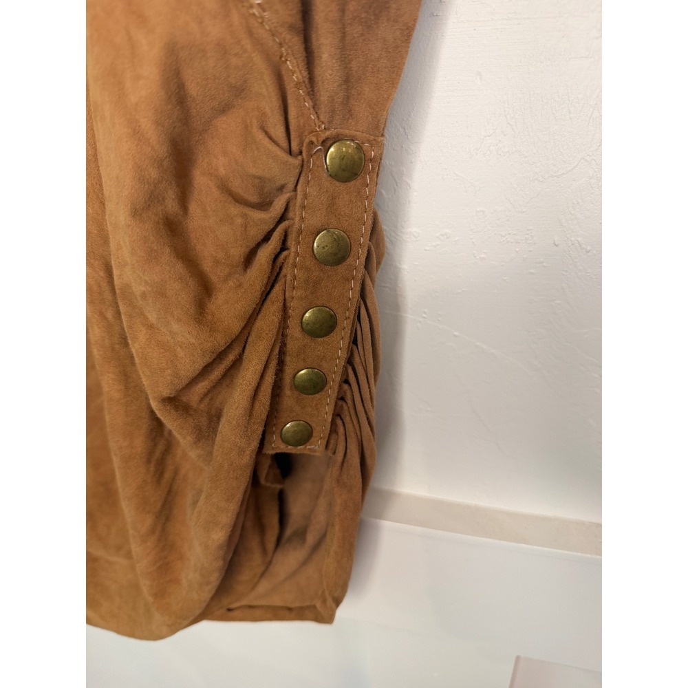 Vintage Fjord Magazine Brown Suede Mini Dress V-Neck Ruched Boho Western Small - Picture 4 of 8